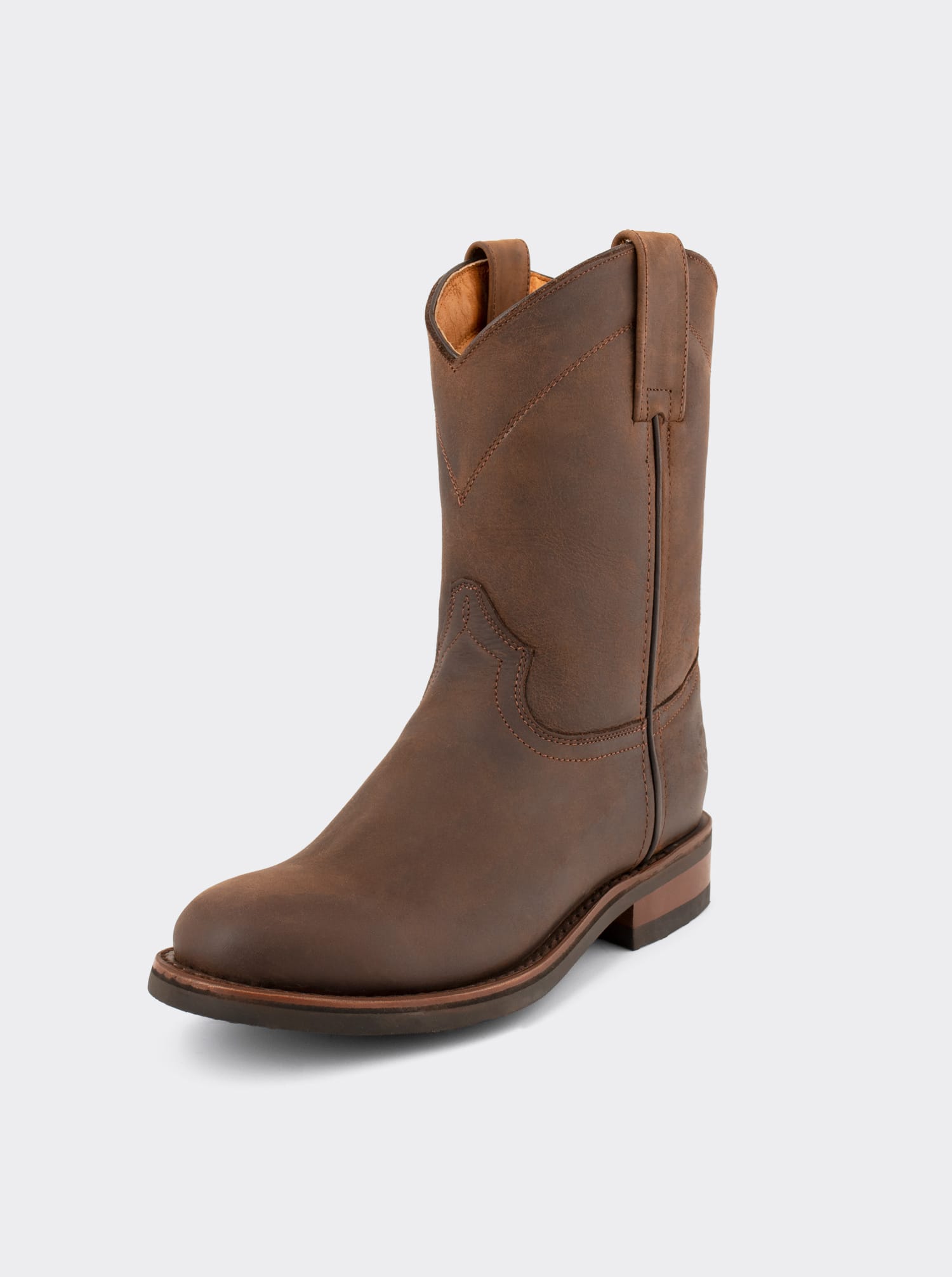 Men's Leather Roper Boot with Oil-Resistant Vibram Sole Brown Crazy Style 1000