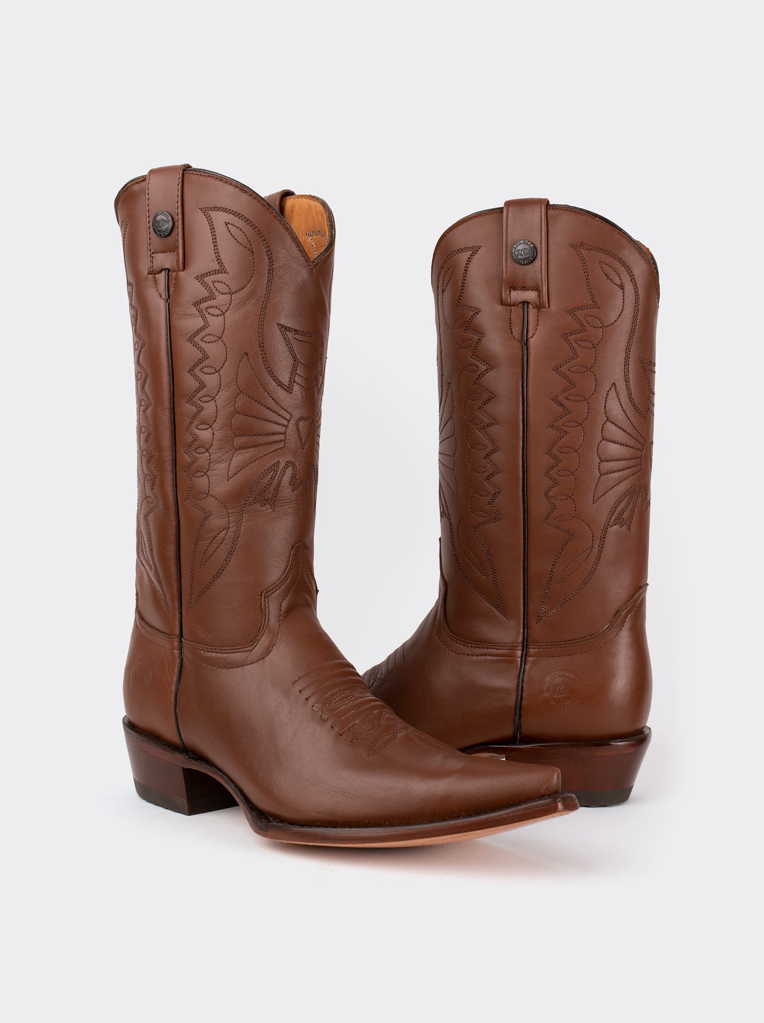 Men's Sheepskin Leather Cowboy Boot Cuban Heel Brown Style 1041