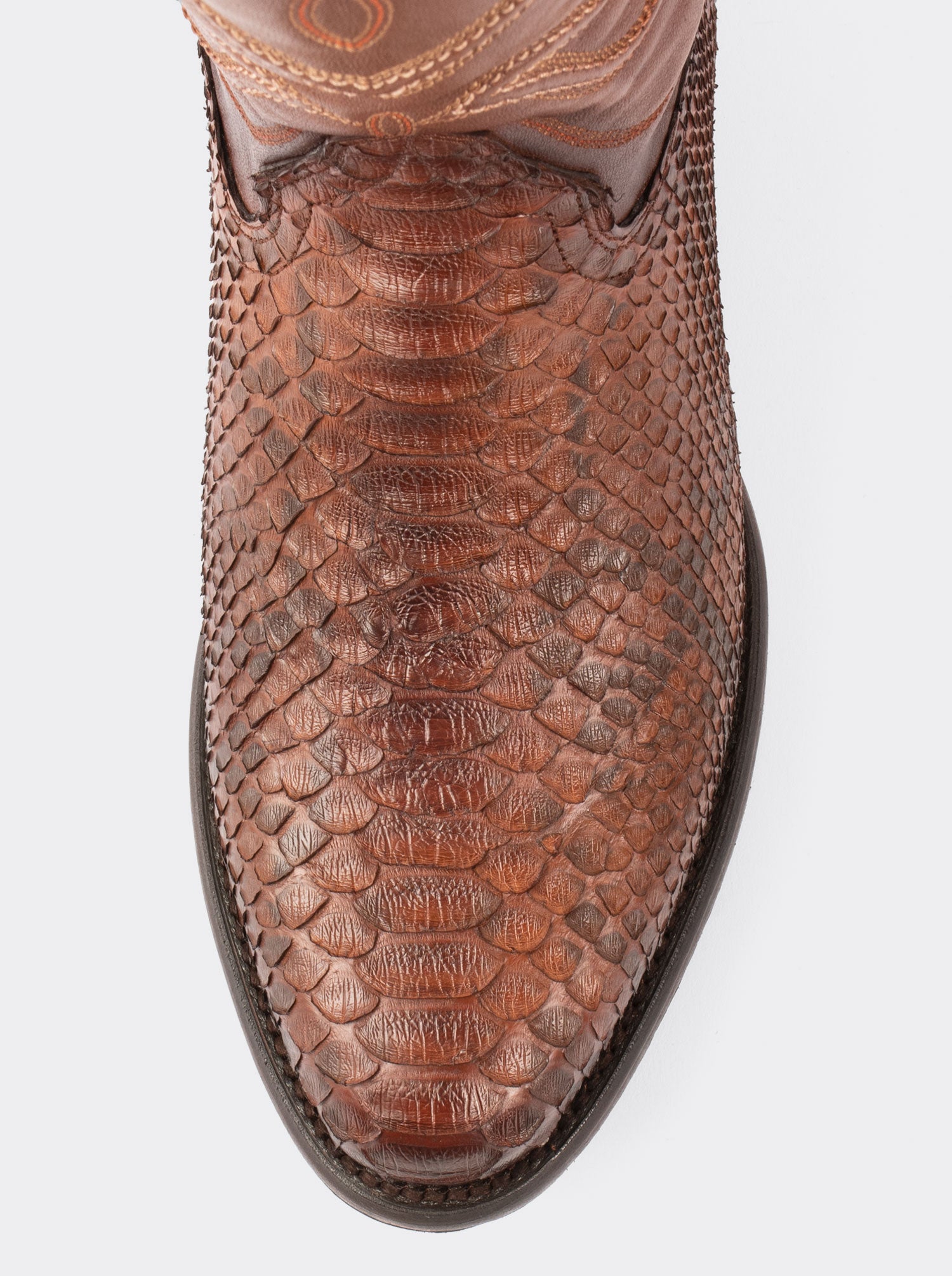 Cowboy Boot with Leather Sole in Genuine Caramel Python Leather, Style 1055