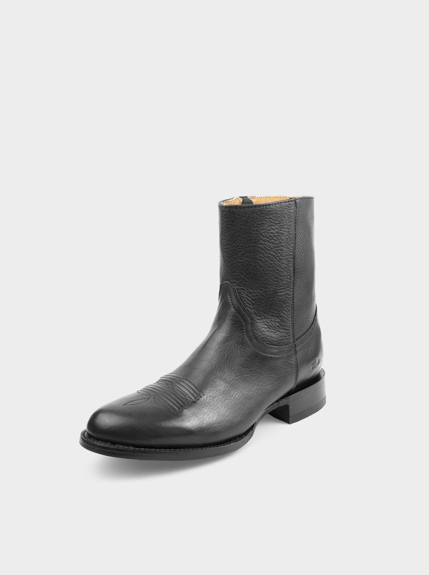 Men's Leather Cowboy Zip Ankle Boot Montana Black Color Style 11200