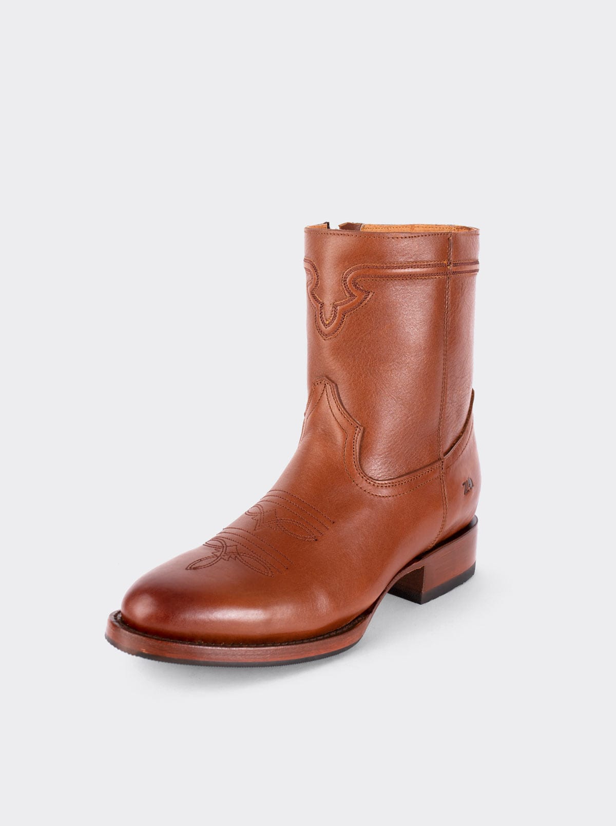 Men's Leather Cowboy Boot with Zipper and Double Life Sole Mahogany Challenger Style 11400
