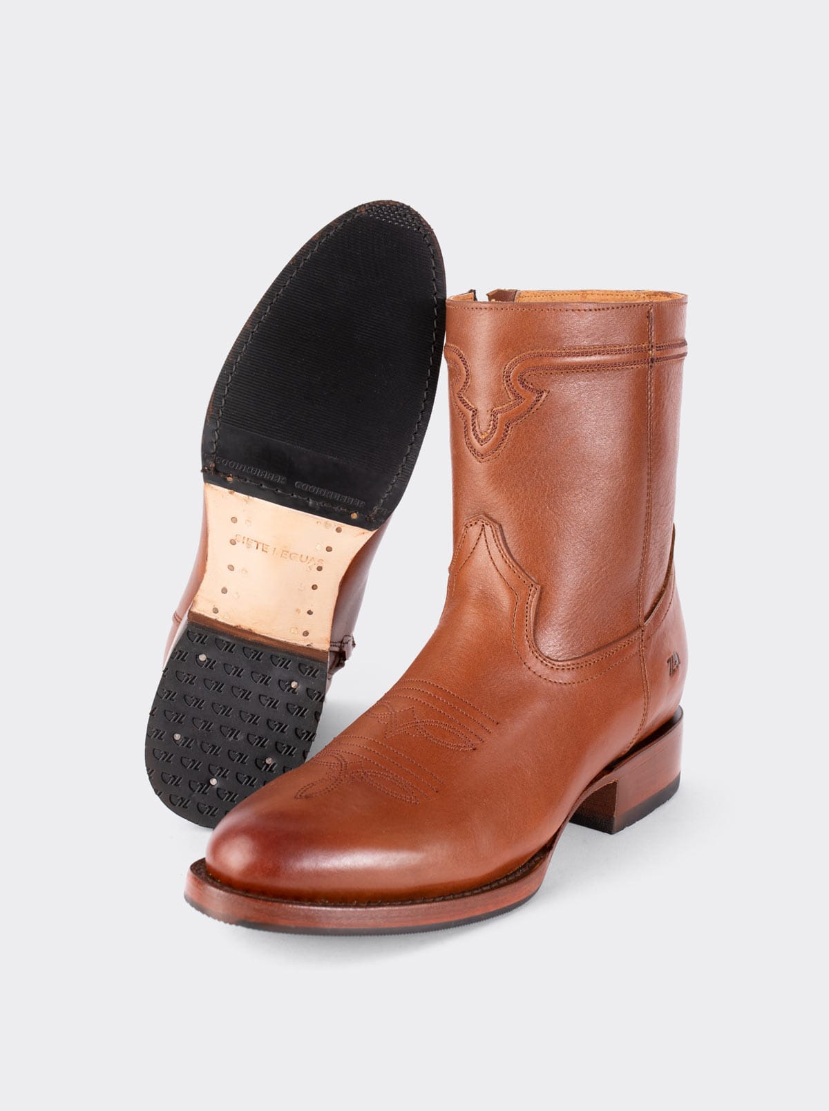 Men's Leather Cowboy Boot with Zipper and Double Life Sole Mahogany Challenger Style 11400