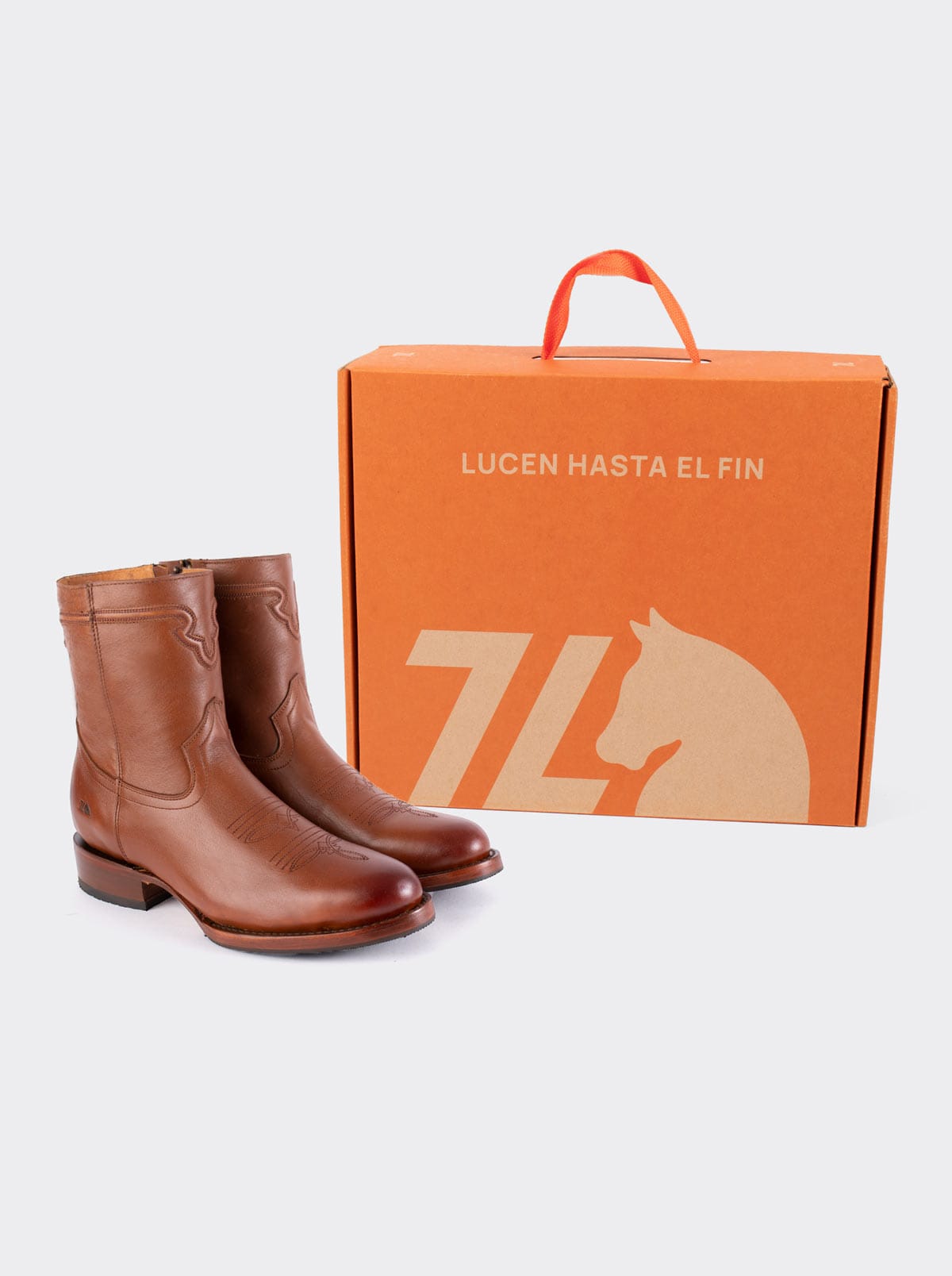 Men's Leather Cowboy Boot with Zipper and Double Life Sole Mahogany Challenger Style 11400