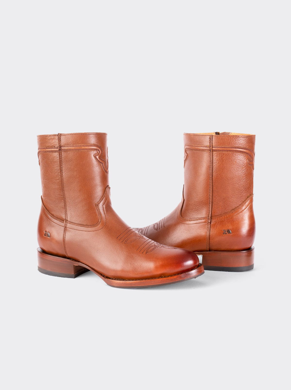 Men's Leather Cowboy Boot with Zipper and Double Life Sole Mahogany Challenger Style 11400