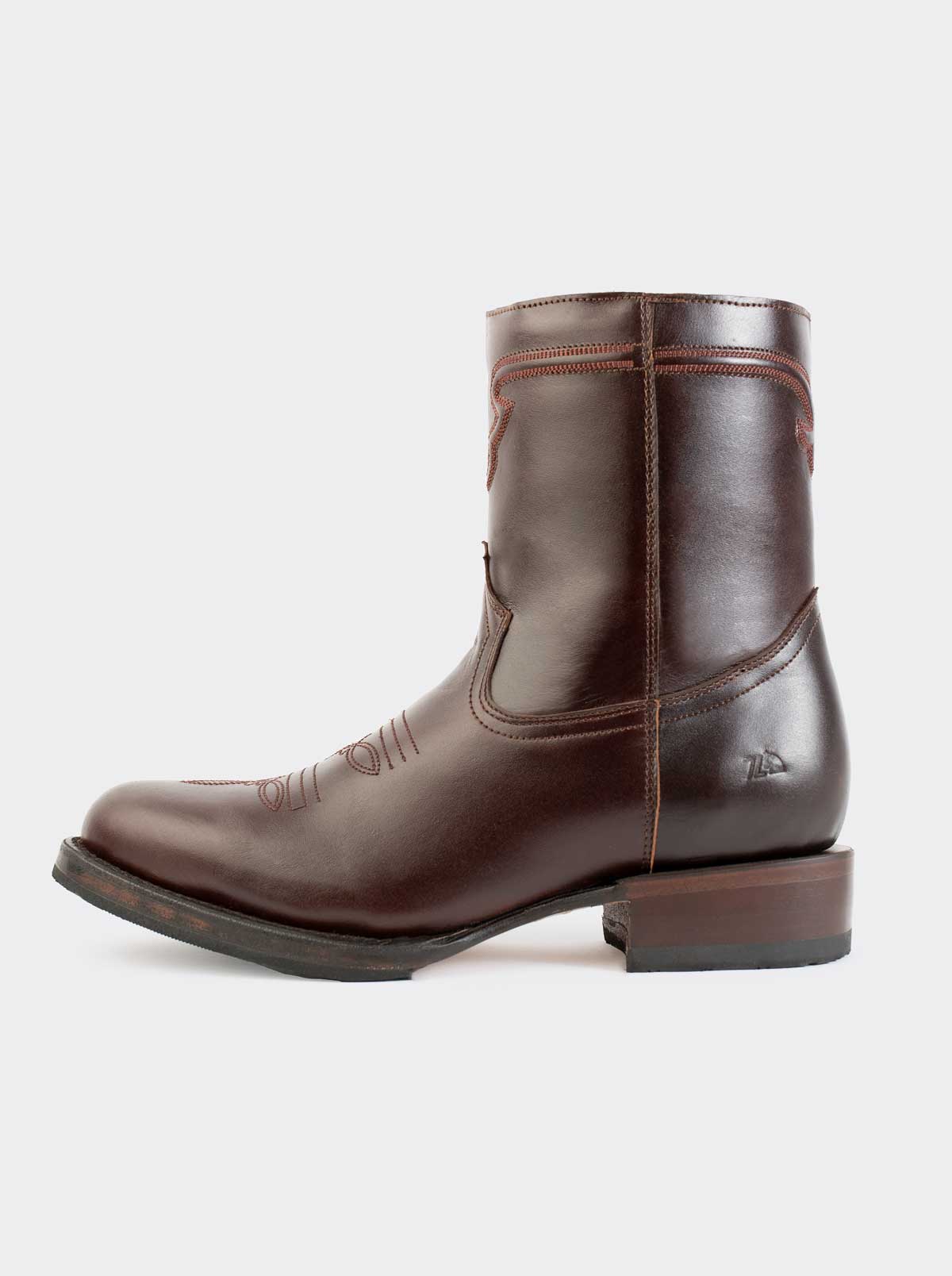 Men's Leather Cowboy Boot with Zipper and Double Life Sole Mahogany Challenger Style 11400