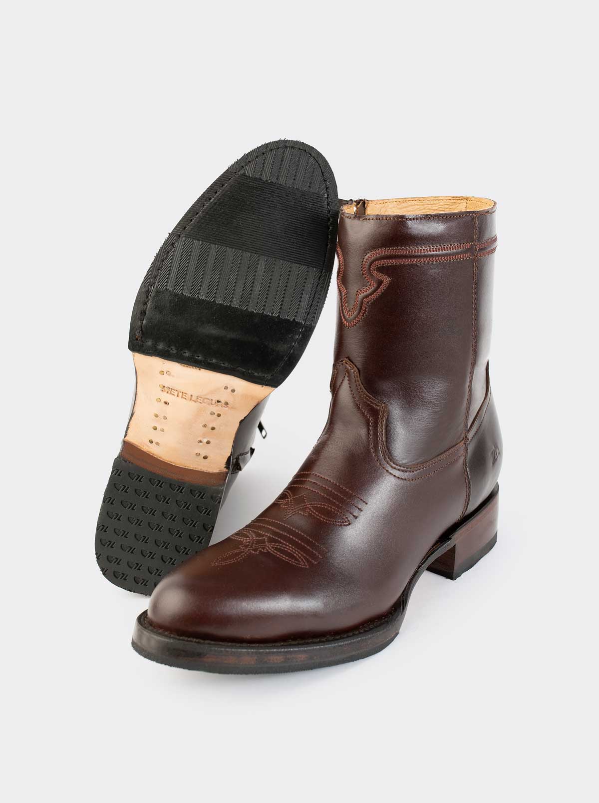 Men's Leather Cowboy Boot with Zipper and Double Life Sole Mahogany Challenger Style 11400