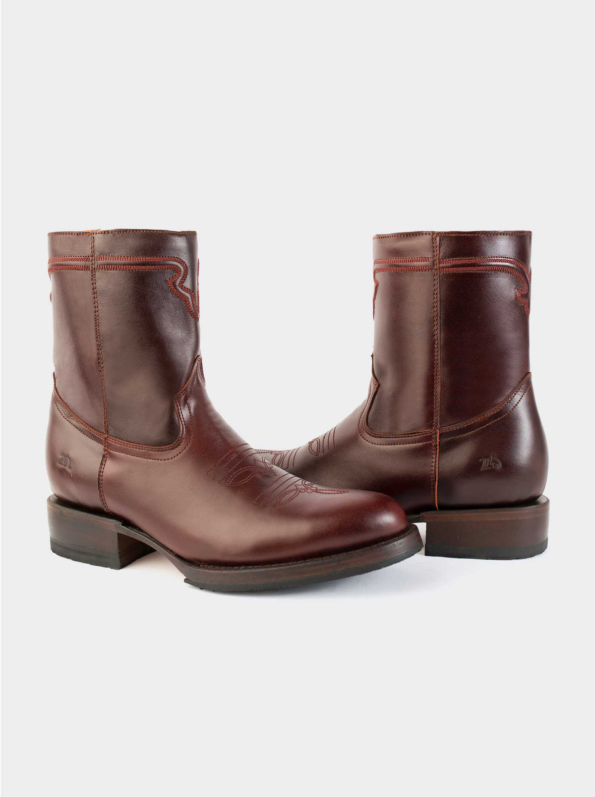 Men's Leather Cowboy Boot with Zipper and Double Life Sole Mahogany Challenger Style 11400
