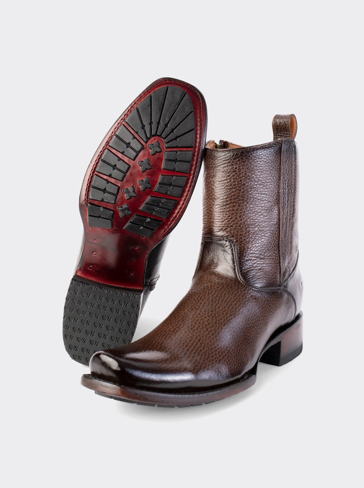 Men's Leather Cowboy Boot with Zipper and Double Life Sole Mahogany Challenger Style 11400