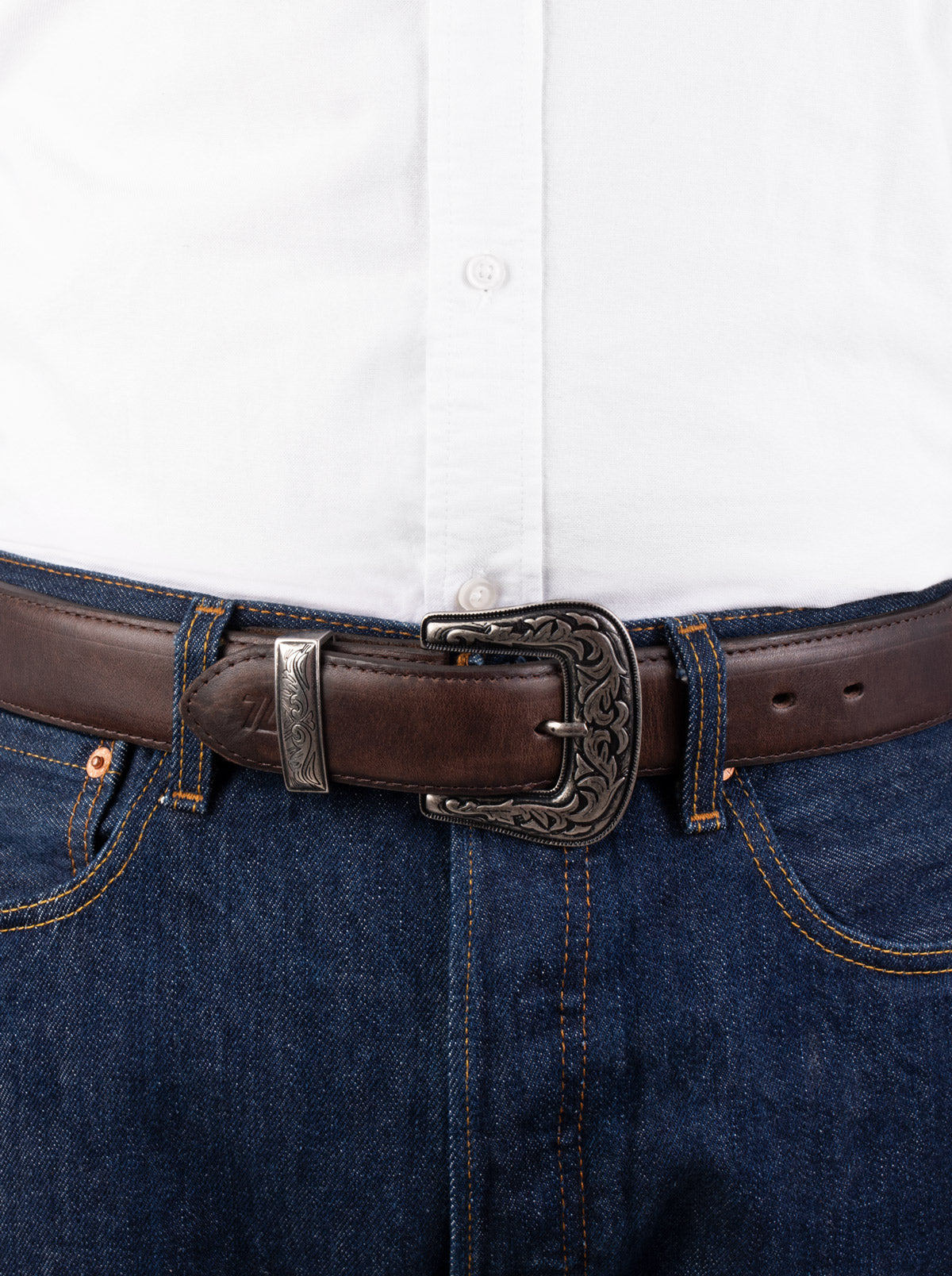 Cinturon Vaquero Piel Crazy Café estilo 15