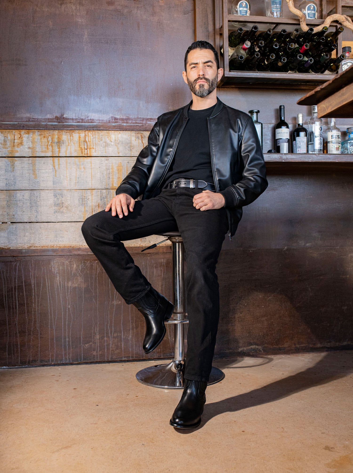 Men's Sheep Leather Roper Boot Leather Sole Black Style 1005