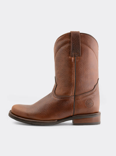 Men's Leather Slip-Resistant Semi-Square Toe Roper Boot Ocher Bull Fight Color Style 1000