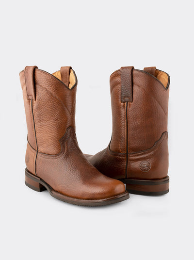 Men's Leather Slip-Resistant Semi-Square Toe Roper Boot Ocher Bull Fight Color Style 1000