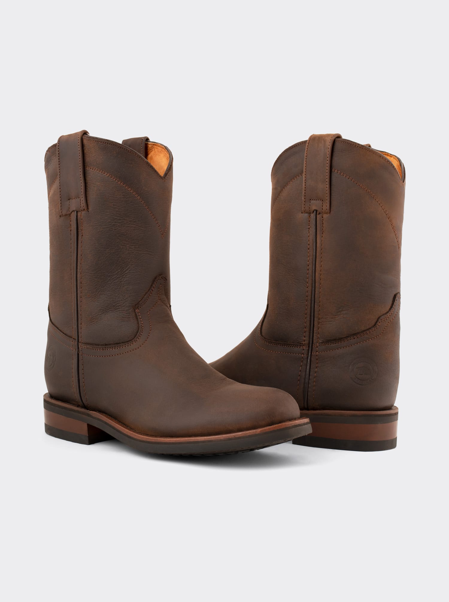 Men's Leather Roper Boot with Oil-Resistant Vibram Sole Brown Crazy Style 1000