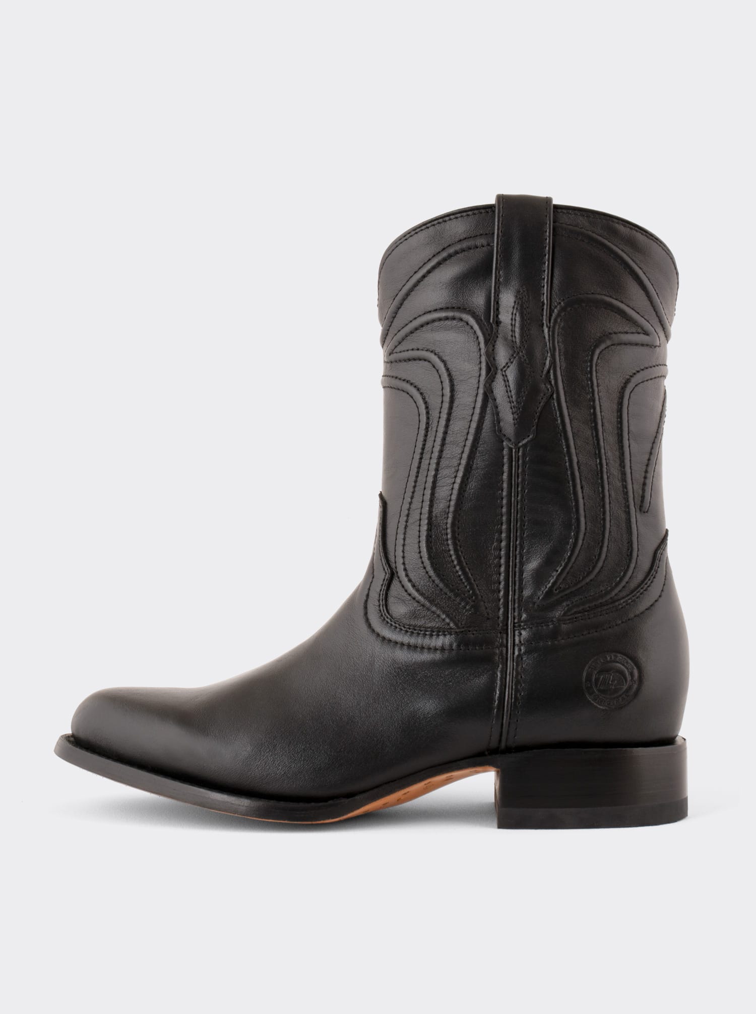 Men's Sheep Leather Roper Boot Leather Sole Black Style 1005