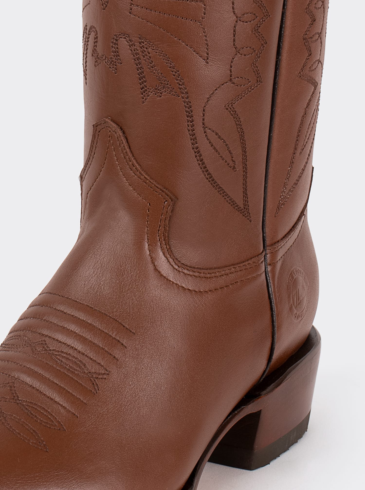 Men's Sheepskin Leather Cowboy Boot Cuban Heel Brown Style 1041