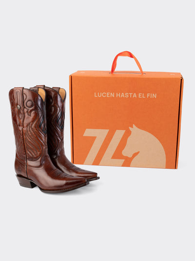 Bota Vaquera Tacón Cubano Olmeca Cognac Estilo 1049
