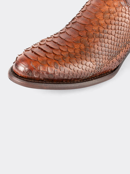 Bota Vaquera con Suela de Cuero en Piel Genuina de Pitón Caramel Estilo 1055