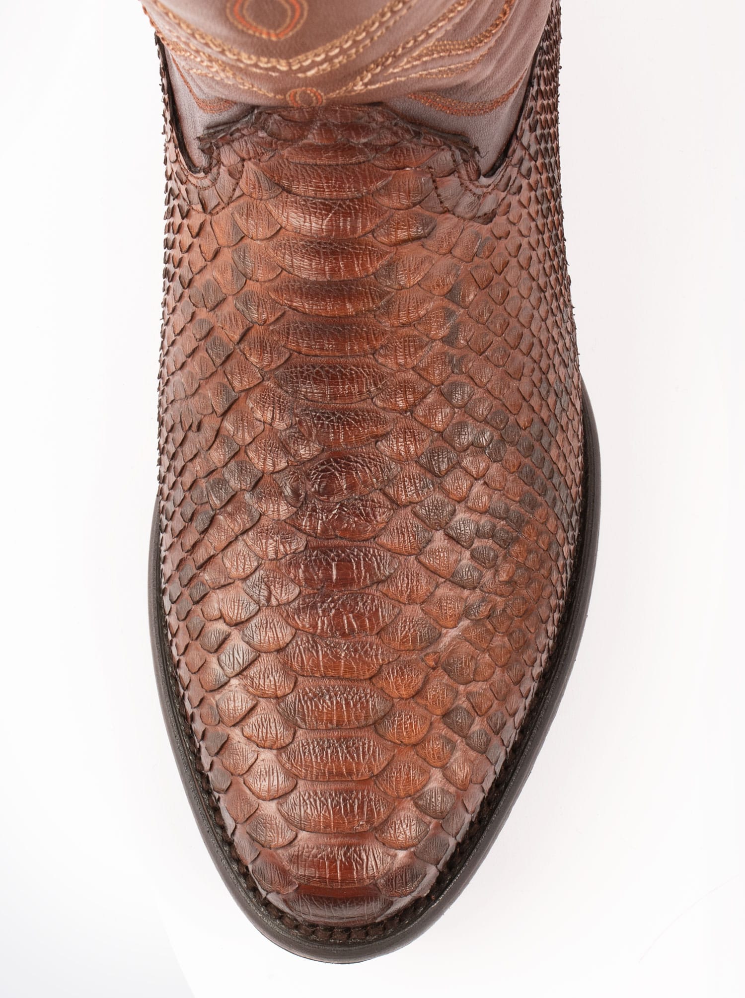 Bota Vaquera con Suela de Cuero en Piel Genuina de Pitón Caramel Estilo 1055