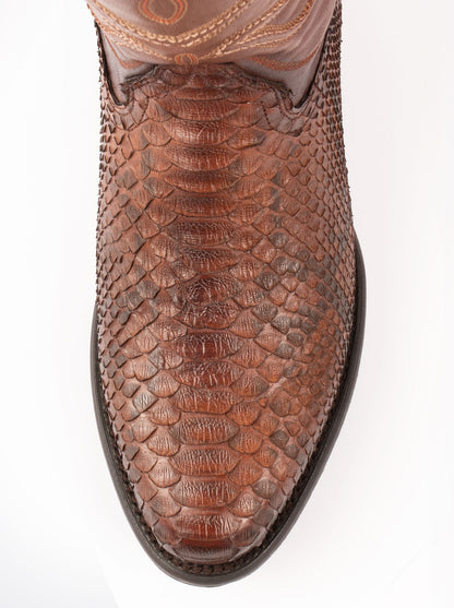 Bota Vaquera con Suela de Cuero en Piel Genuina de Pitón Caramel Estilo 1055