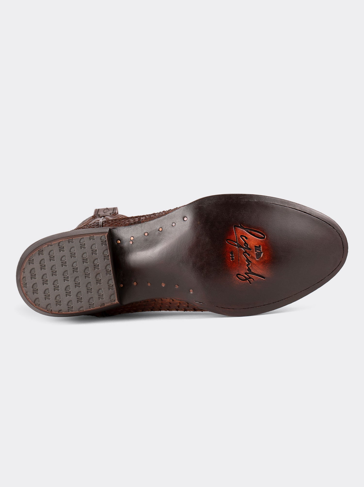 Bota Vaquera con Suela de Cuero en Piel Genuina de Pitón Caramel Estilo 1055