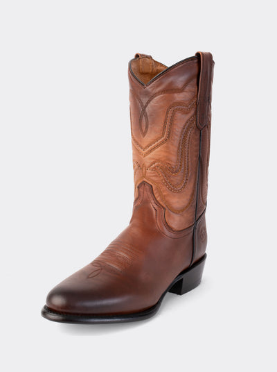 Cowboy Boot with Leather Sole in Genuine Caramel Python Leather, Style 1055