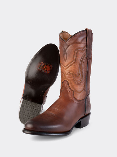 Cowboy Boot with Leather Sole in Genuine Caramel Python Leather, Style 1055