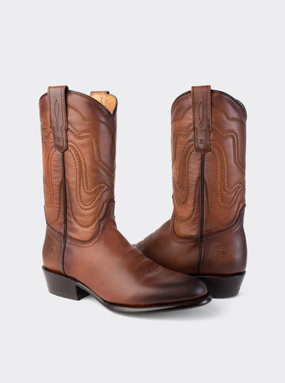 Cowboy Boot with Leather Sole in Genuine Caramel Python Leather, Style 1055