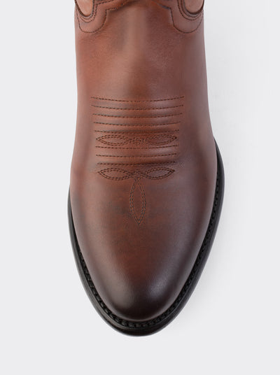 Cowboy Boot with Leather Sole in Genuine Caramel Python Leather, Style 1055