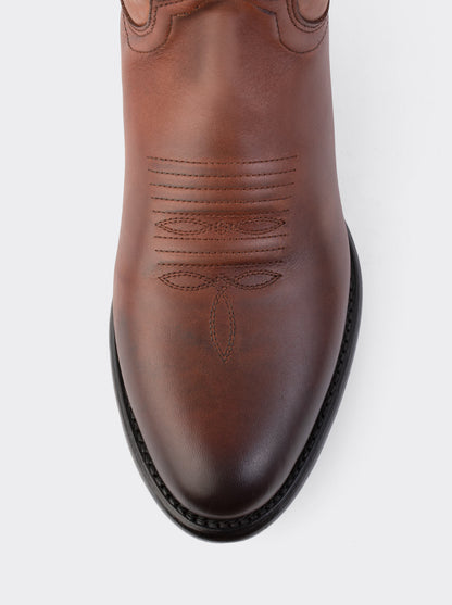 Cowboy Boot with Leather Sole in Genuine Caramel Python Leather, Style 1055