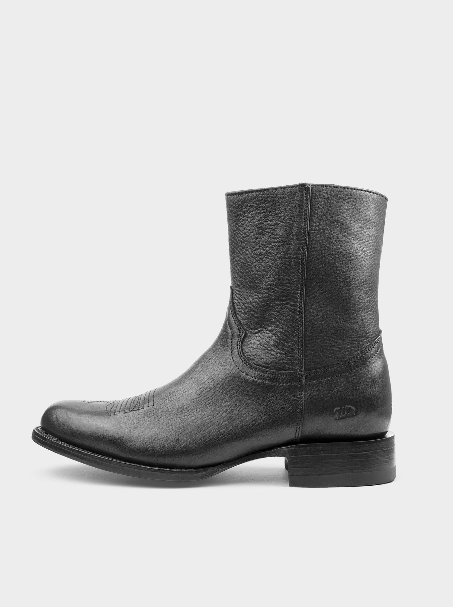 Men's Leather Cowboy Zip Ankle Boot Montana Black Color Style 11200