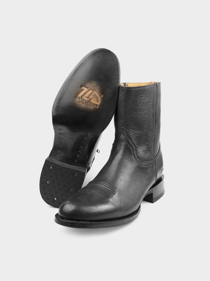 Men's Leather Cowboy Zip Ankle Boot Montana Black Color Style 11200