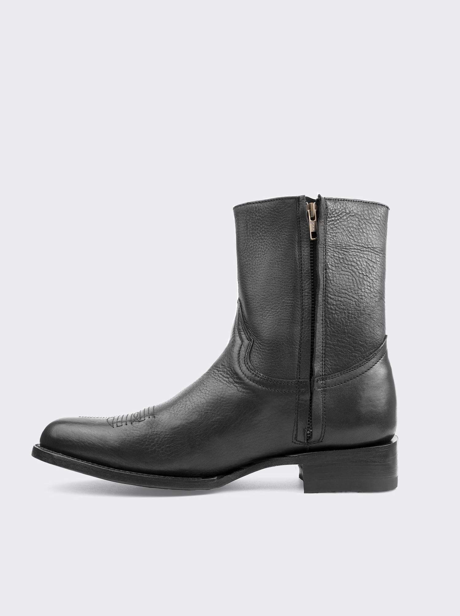 Men's Leather Cowboy Zip Ankle Boot Montana Black Color Style