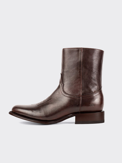 Men's Leather Cowboy Zip Ankle Boot Brown Olmeca Style 11200