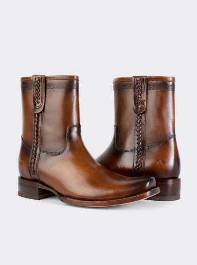 Men's Leather Cowboy Boot with Zipper and Double Life Sole Mahogany Challenger Style 11400