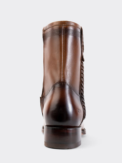 Men's Leather Cowboy Boot with Zipper and Double Life Sole Mahogany Challenger Style 11400