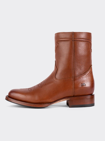 Men's Leather Cowboy Boot with Zipper and Double Life Sole Mahogany Challenger Style 11400