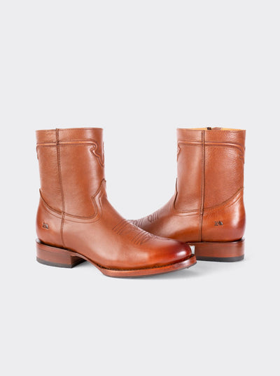 Men's Leather Cowboy Boot with Zipper and Double Life Sole Mahogany Challenger Style 11400