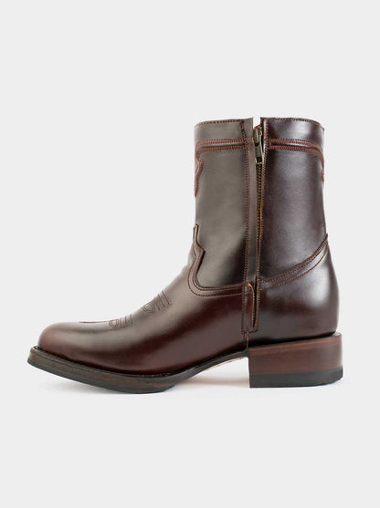 Men's Leather Cowboy Boot with Zipper and Double Life Sole Mahogany Challenger Style 11400