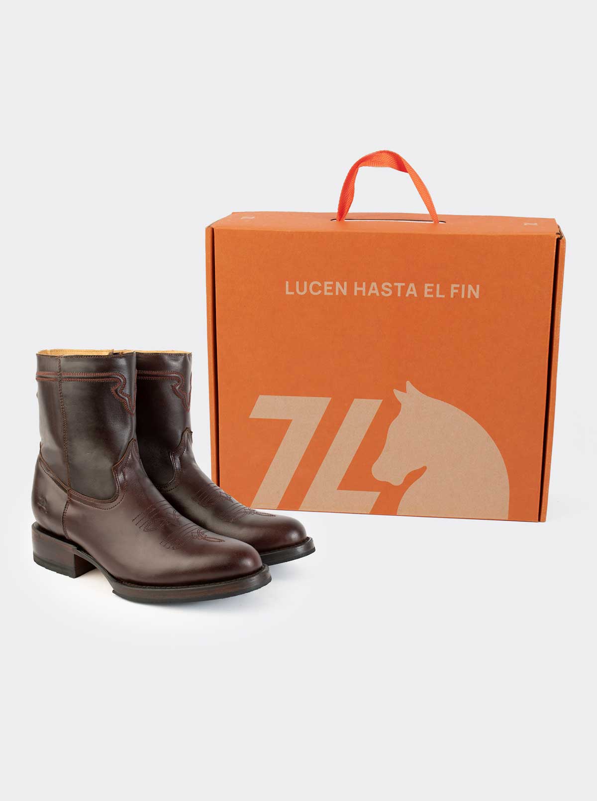 Men's Leather Cowboy Boot with Zipper and Double Life Sole Mahogany Challenger Style 11400