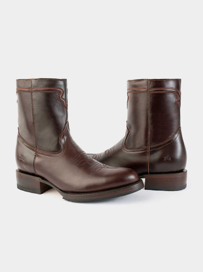 Men's Leather Cowboy Boot with Zipper and Double Life Sole Mahogany Challenger Style 11400