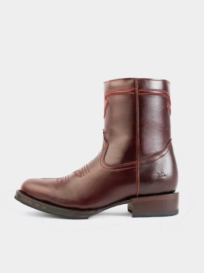 Men's Leather Cowboy Boot with Zipper and Double Life Sole Mahogany Challenger Style 11400