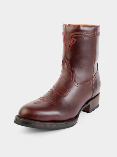 Men's Leather Cowboy Boot with Zipper and Double Life Sole Mahogany Challenger Style 11400