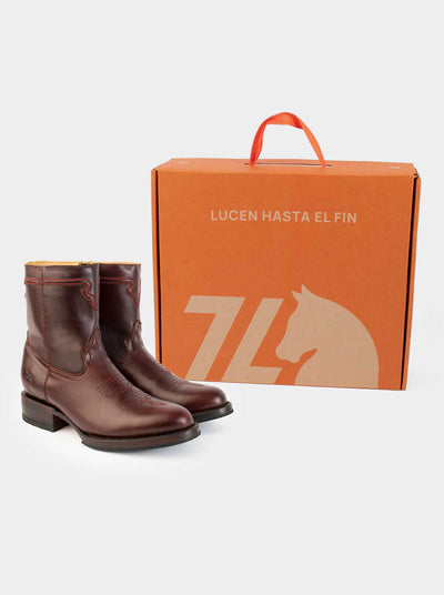 Men's Leather Cowboy Boot with Zipper and Double Life Sole Mahogany Challenger Style 11400