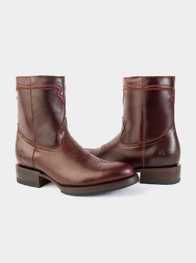 Men's Leather Cowboy Boot with Zipper and Double Life Sole Mahogany Challenger Style 11400