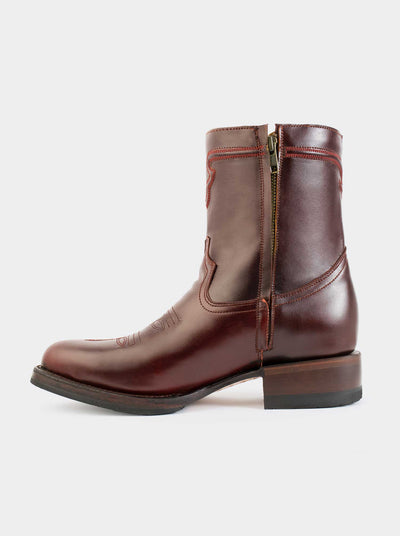 Men's Leather Cowboy Boot with Zipper and Double Life Sole Mahogany Challenger Style 11400