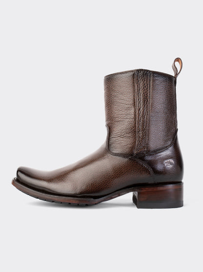 Men's Leather Cowboy Boot with Zipper and Double Life Sole Mahogany Challenger Style 11400