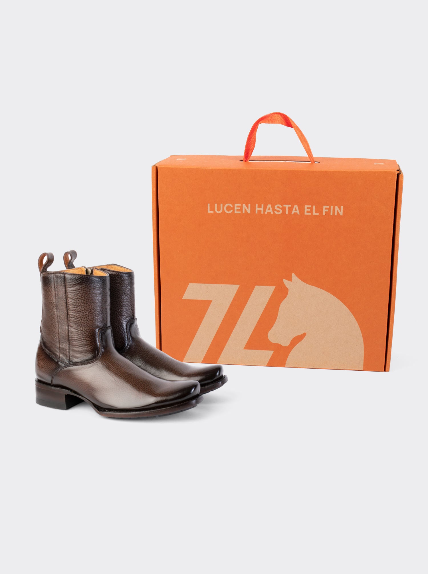 Men's Leather Cowboy Boot with Zipper and Double Life Sole Mahogany Challenger Style 11400