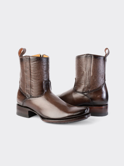 Men's Leather Cowboy Boot with Zipper and Double Life Sole Mahogany Challenger Style 11400