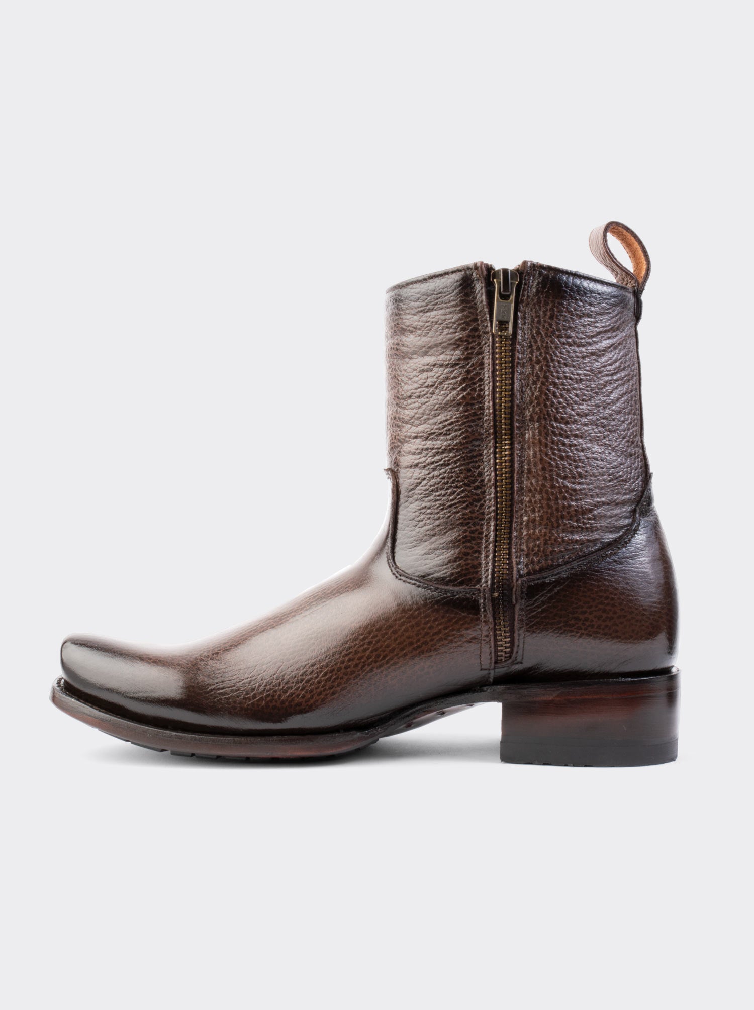 Men's Leather Cowboy Boot with Zipper and Double Life Sole Mahogany Challenger Style 11400