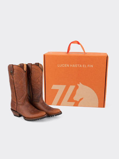Men's Leather Cowboy Work Boot with Track Sole Ocher Bull Fight Style 1345